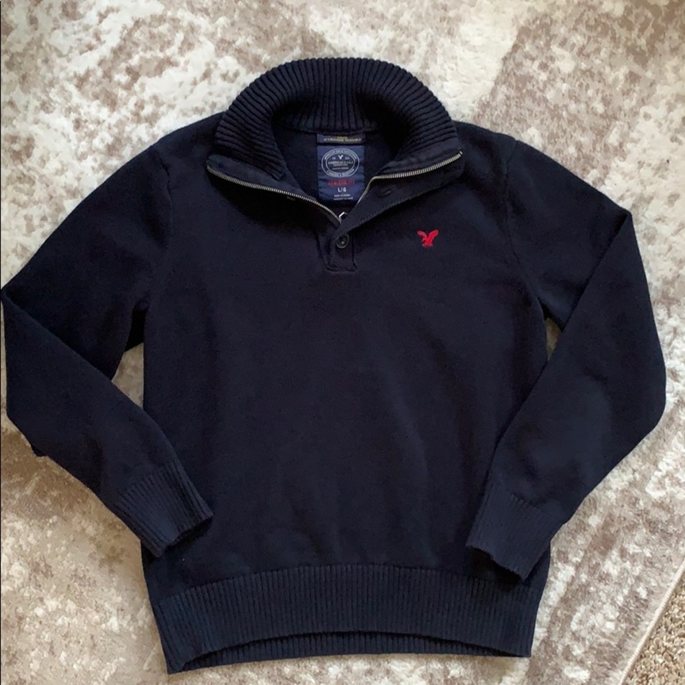 American Eagle Quarter Zip Sweater Navy